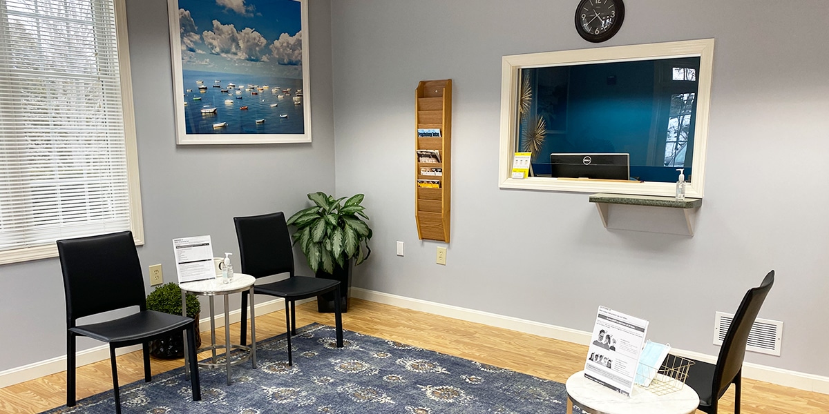 office reception area with black chairs